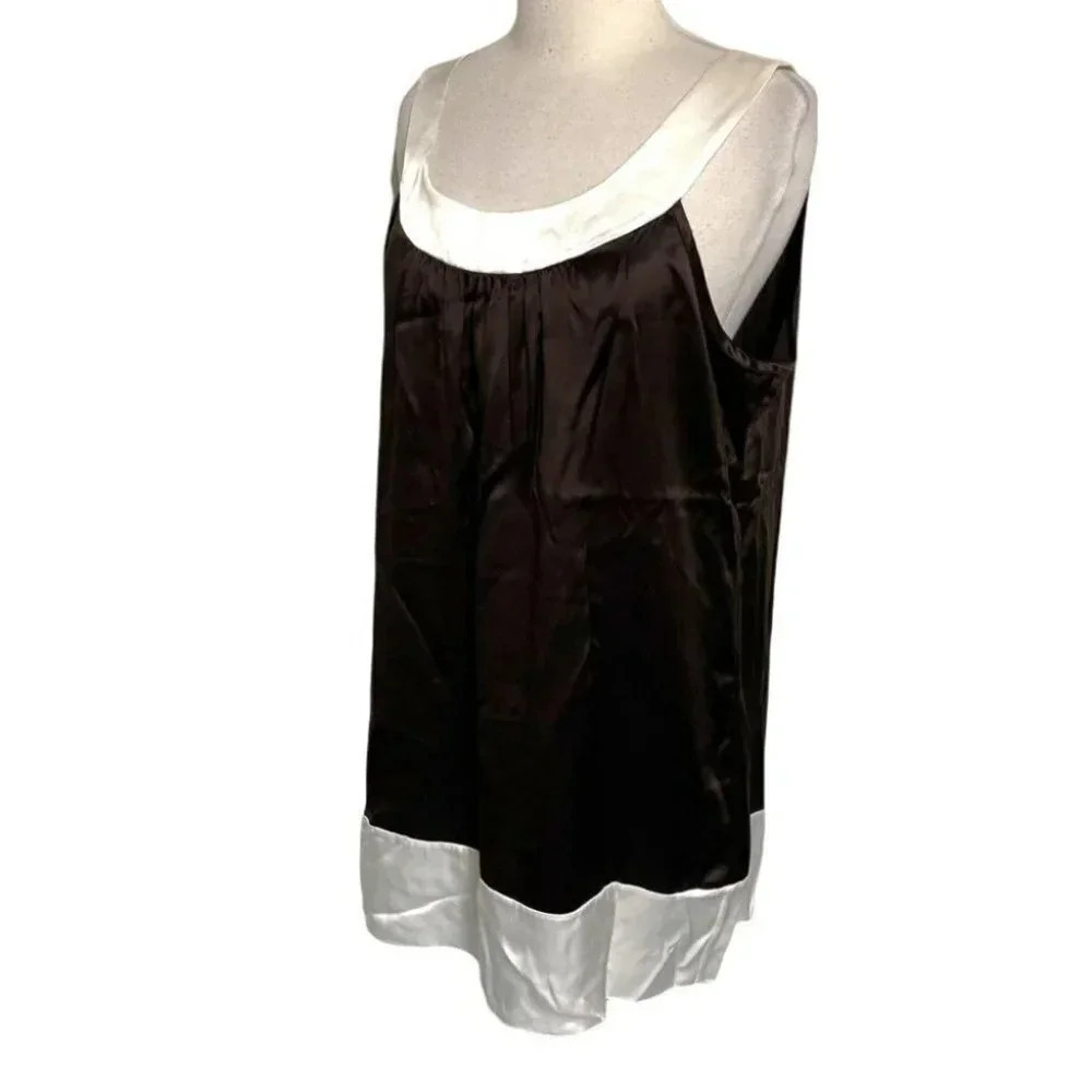 Kenneth Cole Reaction Tunic‎ Dress 10 Brown Silk Colorblock Sleeveless Satin